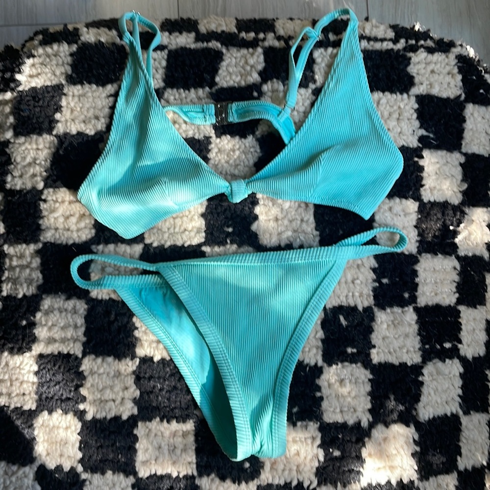 White fox bikini soft blue womens small